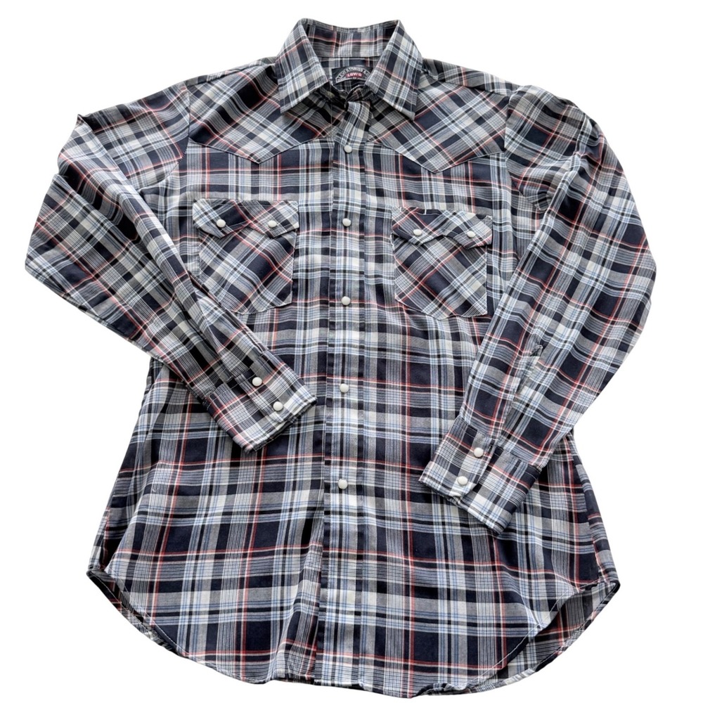 Levi Strauss & Co Western Pearl Snap Shirt Women Small Blue Plaid Lg Sleeve USA